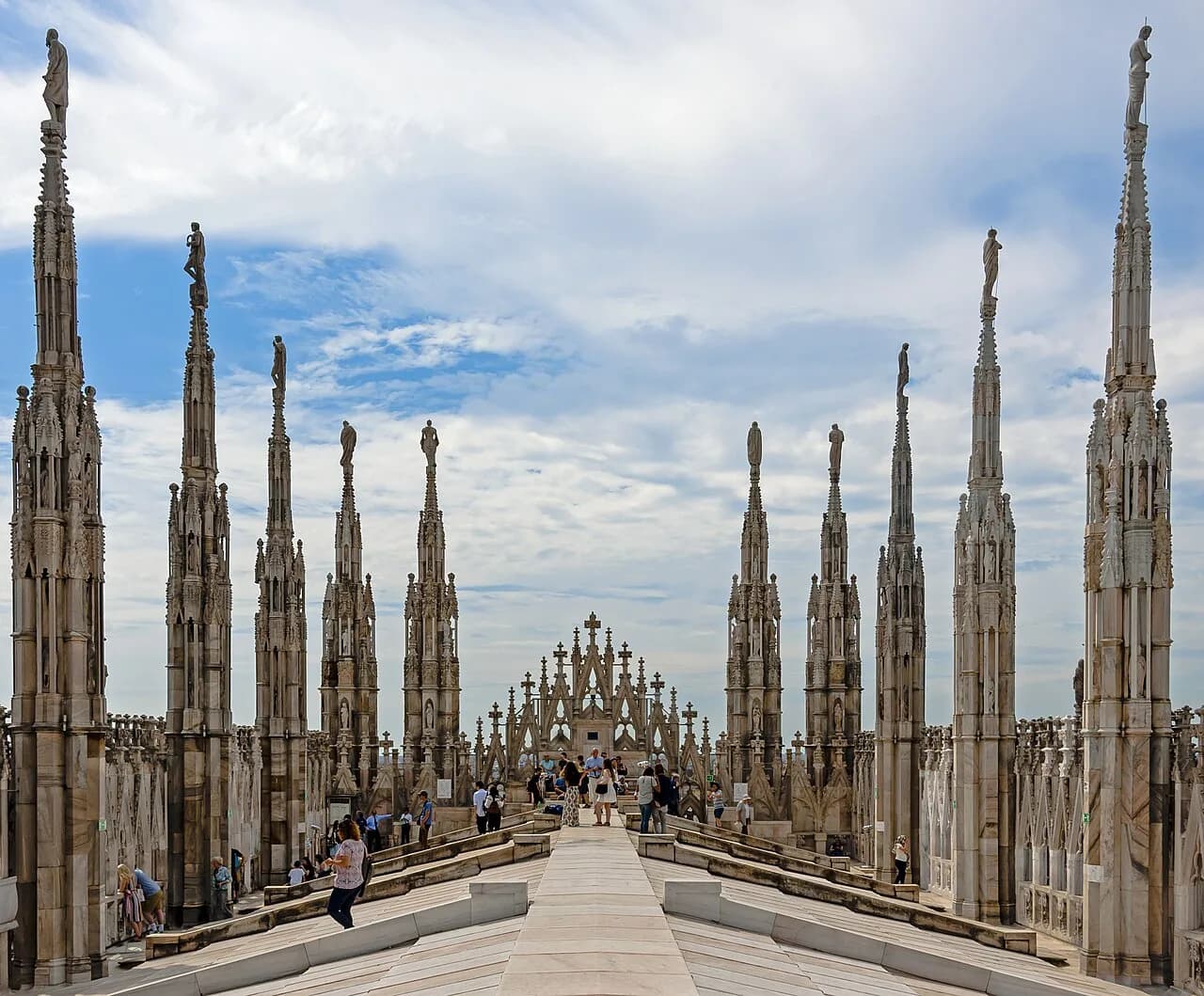 Spires along the roof of Milan Cathedral