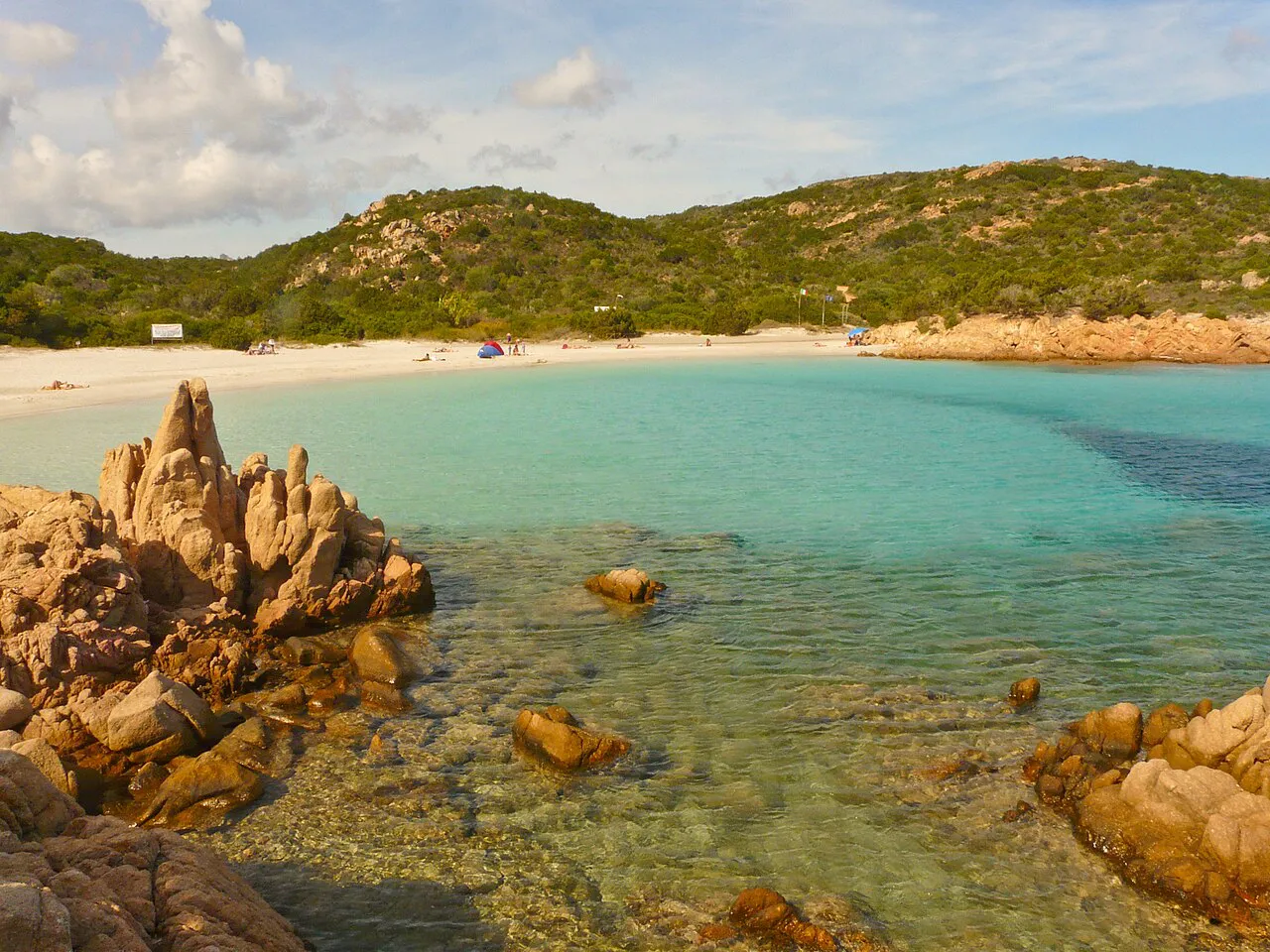 Clear turquoise water and pink granite rocks at the Spiaggia del Principe on the Costa Smeralda
