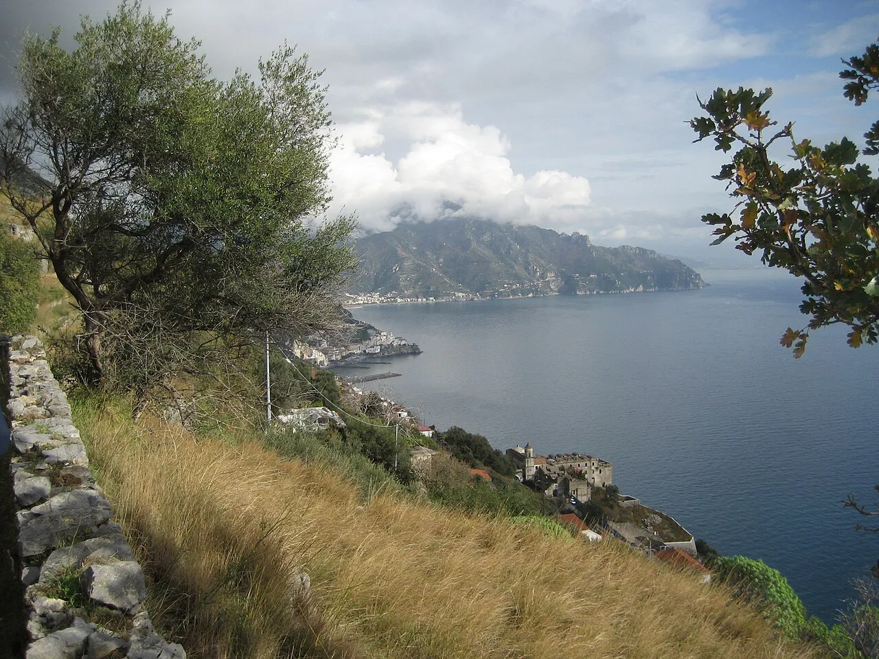 Grassy slope at Conca dei Marini looking east along the coast towards Amalfi and Maiori