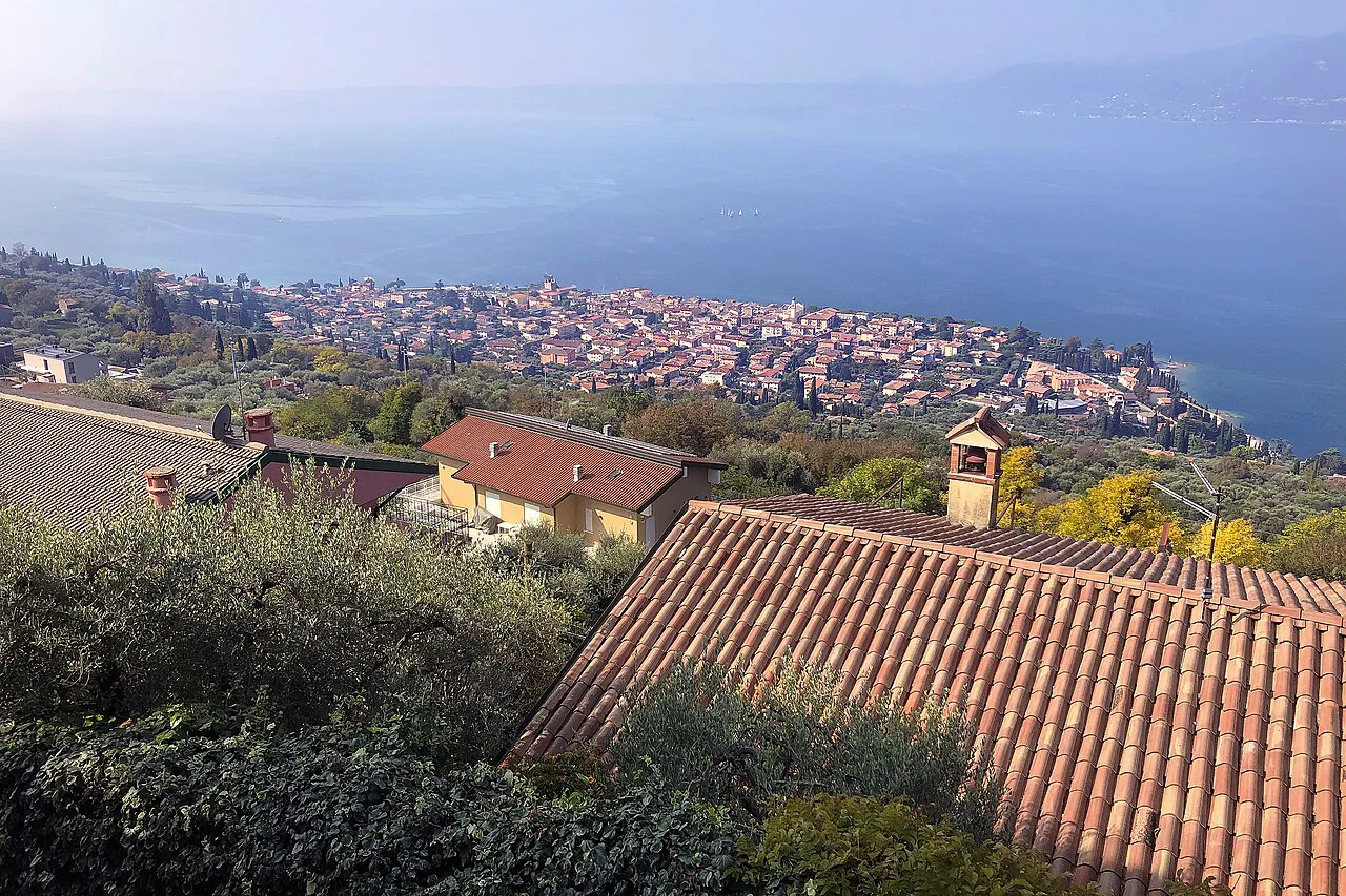 Terracotta rooftops at Albisano looking down over Torri del Benaco and Lake Garda