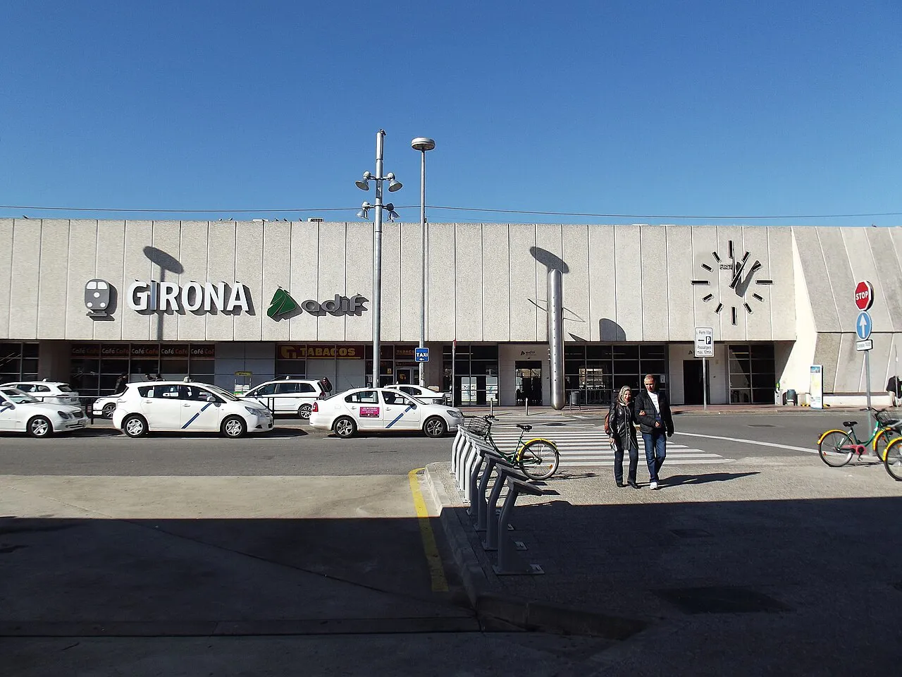 Entrance building of Girona railway station on a sunny day