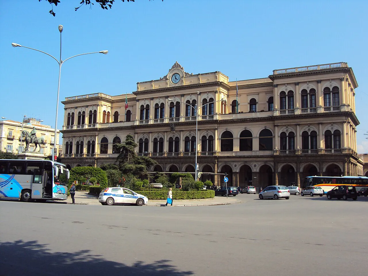 Facade of Palermo Centrale railway station on Piazza Giulio Cesare