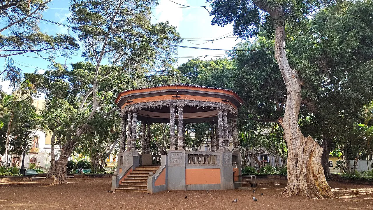 Bandstand among large shady trees in Plaza del Príncipe de Asturias, Santa Cruz de Tenerife