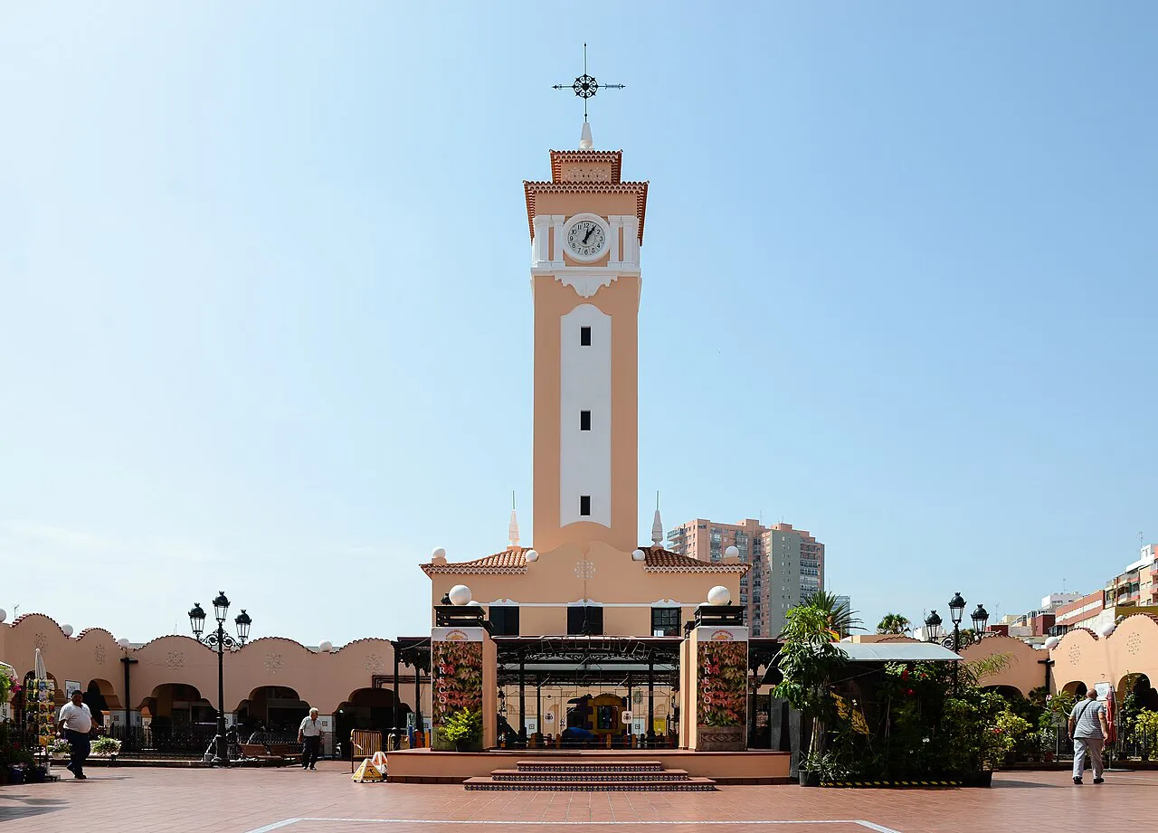 Clock tower and arcaded courtyard of the Mercado de Nuestra Señora de África in Santa Cruz de Tenerife