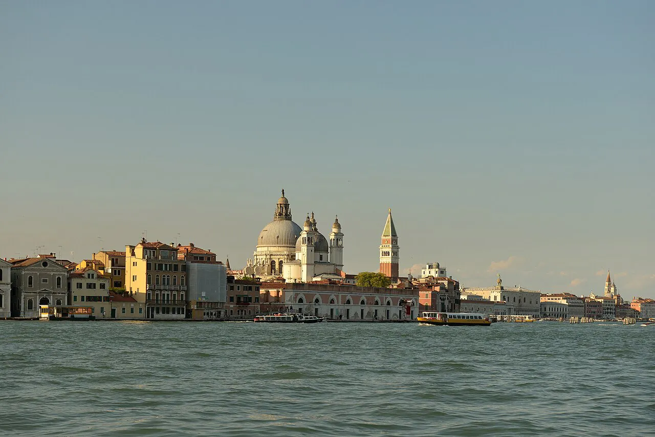 Dorsoduro waterfront with the domes of Santa Maria della Salute, seen across the Giudecca Canal