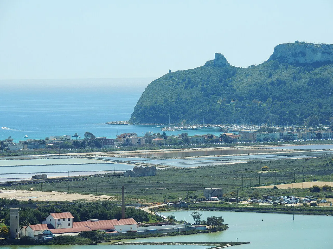 The Sella del Diavolo headland above Cagliari's Molentargius lagoons and salt pans