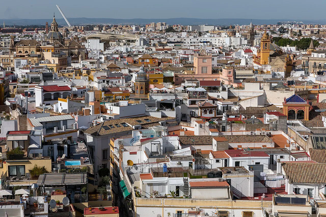 Rooftops of central Seville stretching north, seen from the top of the Giralda