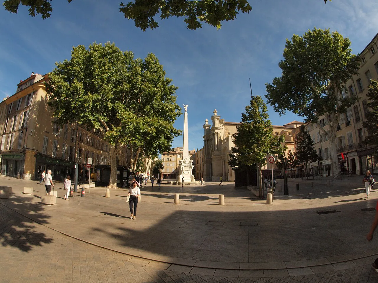 Place des Prêcheurs in Aix-en-Provence with its obelisk fountain and plane trees