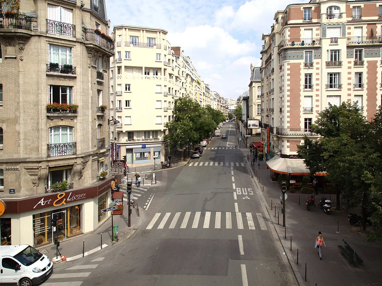 View along Rue de Vaugirard in the 15th arrondissement of Paris from the Petite Ceinture bridge