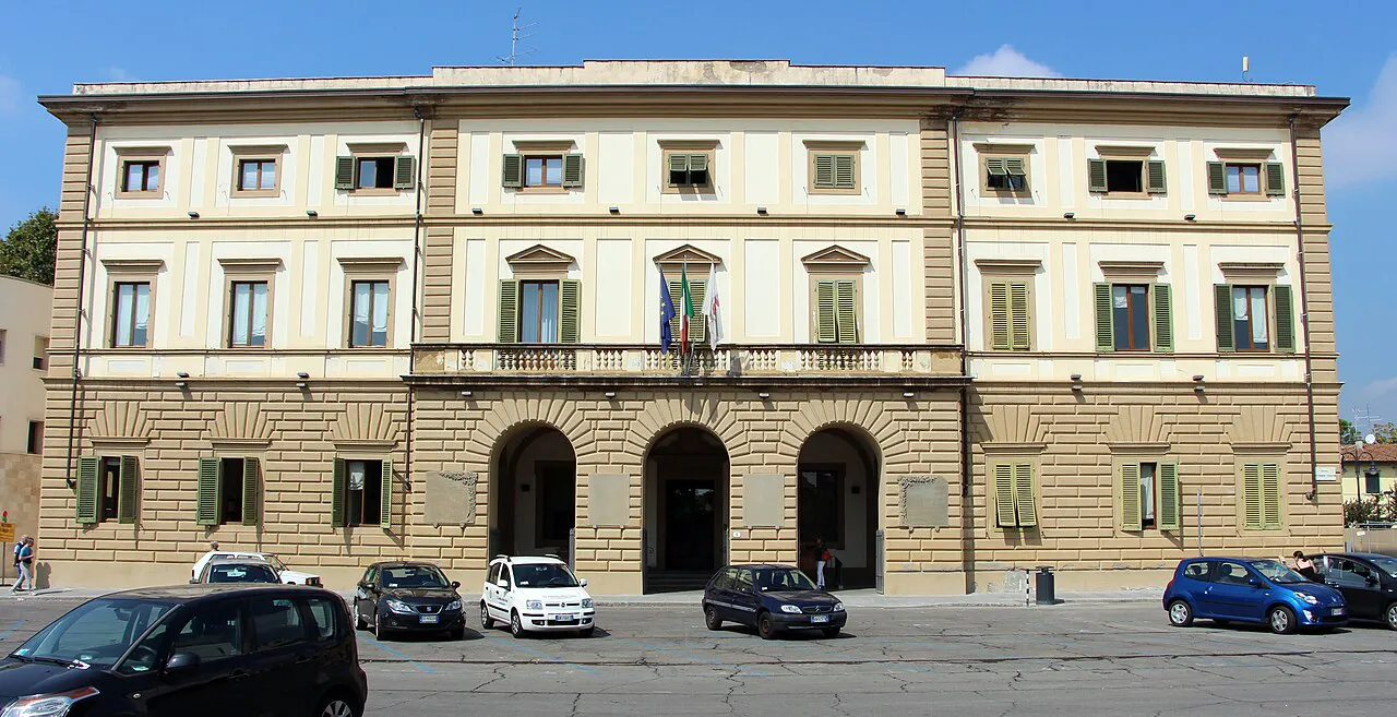 The arcaded town hall on Piazza Vittorio Veneto in Sesto Fiorentino, near Florence
