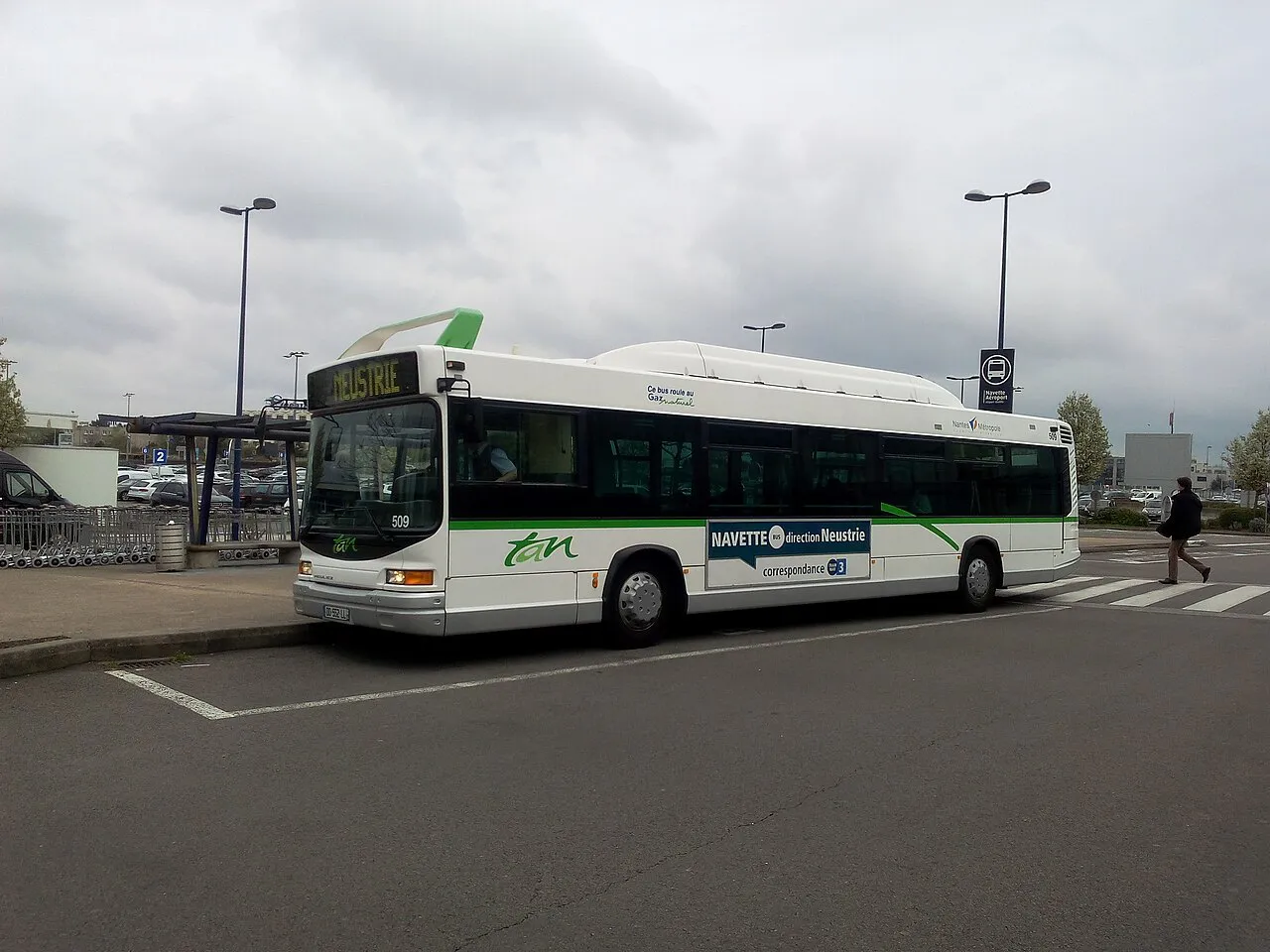 Public Navette bus waiting at the forecourt of Nantes Atlantique airport in Bouguenais