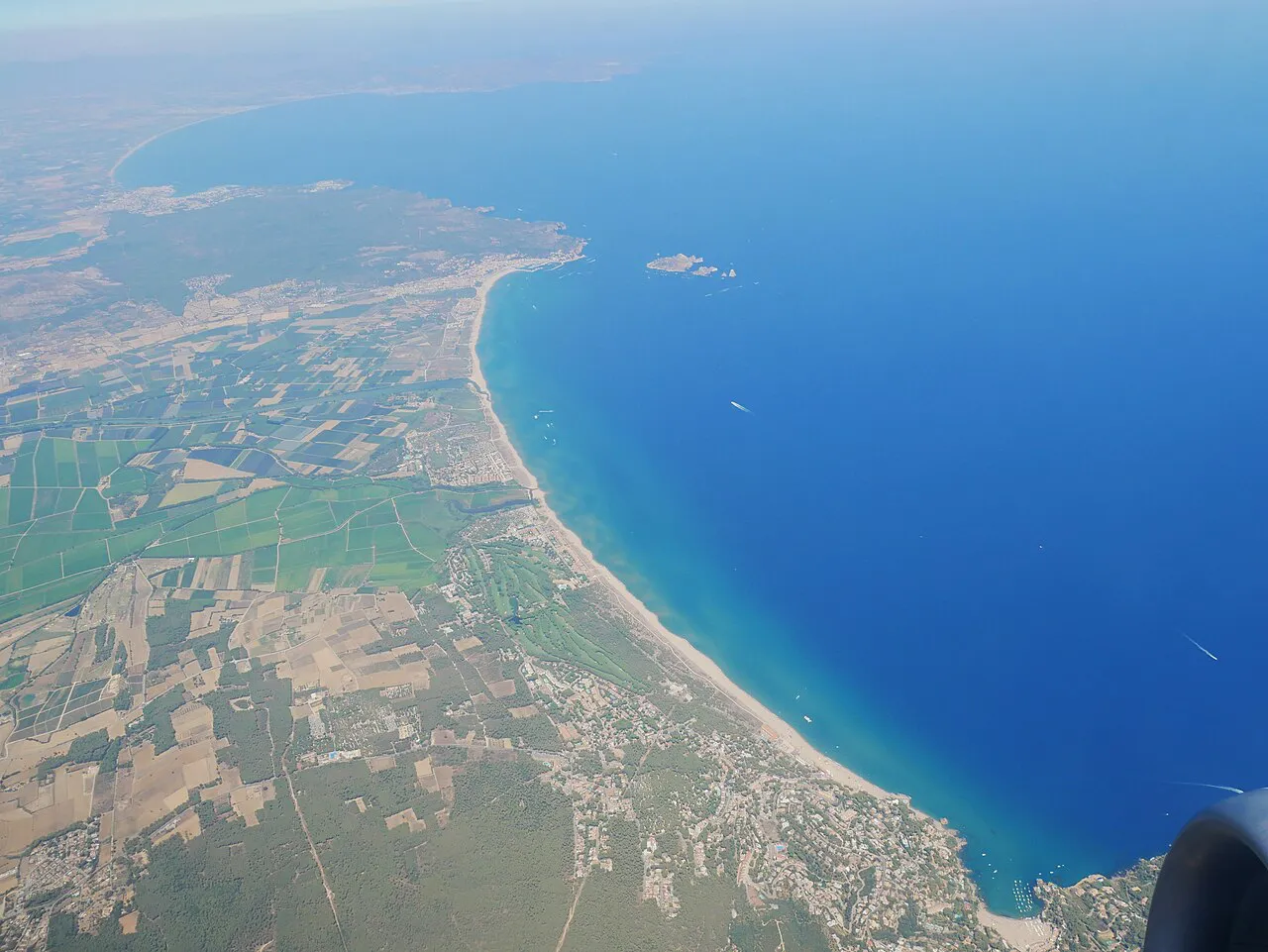 Aerial view of the Costa Brava coastline near L'Estartit, with the Medes Islands offshore