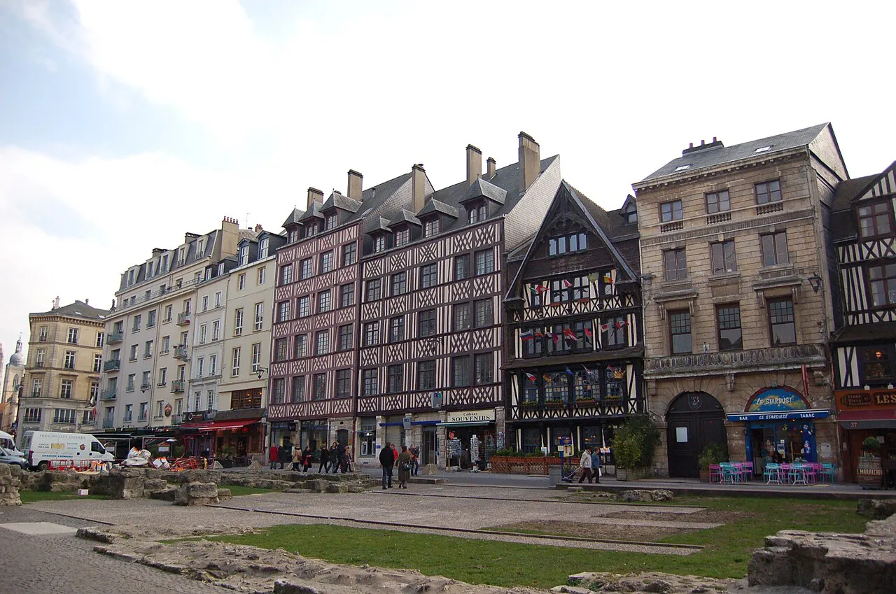 Row of half-timbered houses around the Place du Vieux-Marché in Rouen’s old town