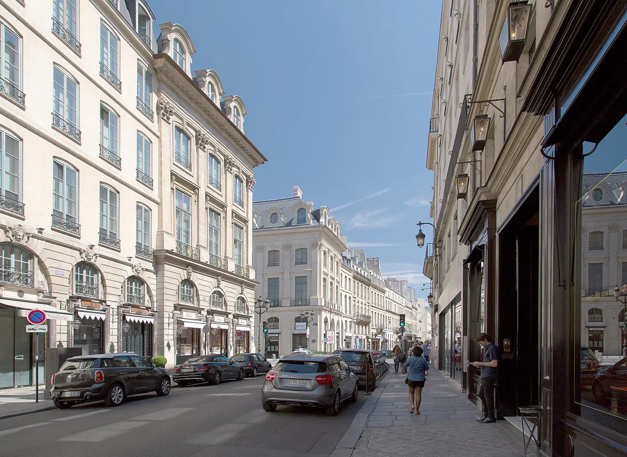 Rue Saint-Honoré lined with stone facades in central Paris
