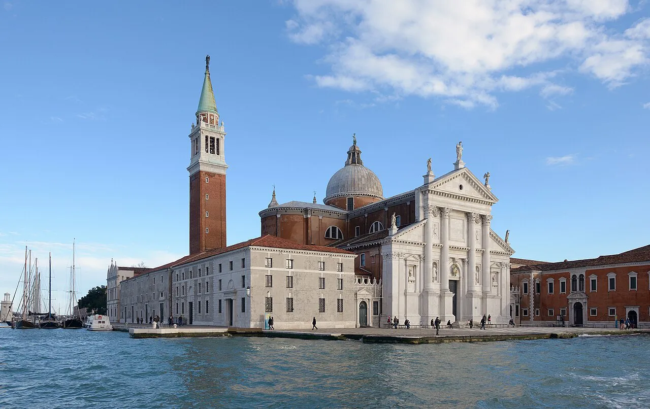 San Giorgio Maggiore church and bell tower on its island across the basin from San Marco, Venice