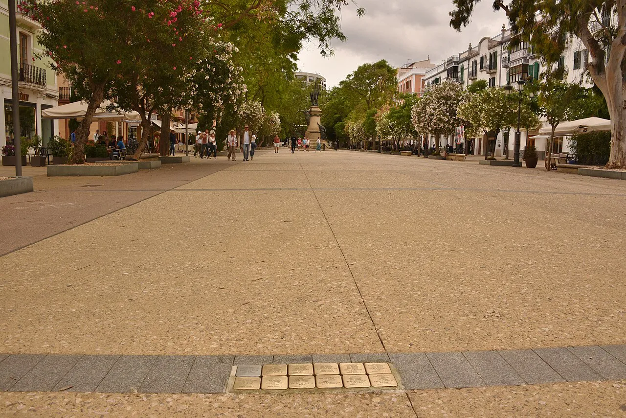The tree-lined Passeig de Vara de Rey promenade in the centre of Ibiza Town