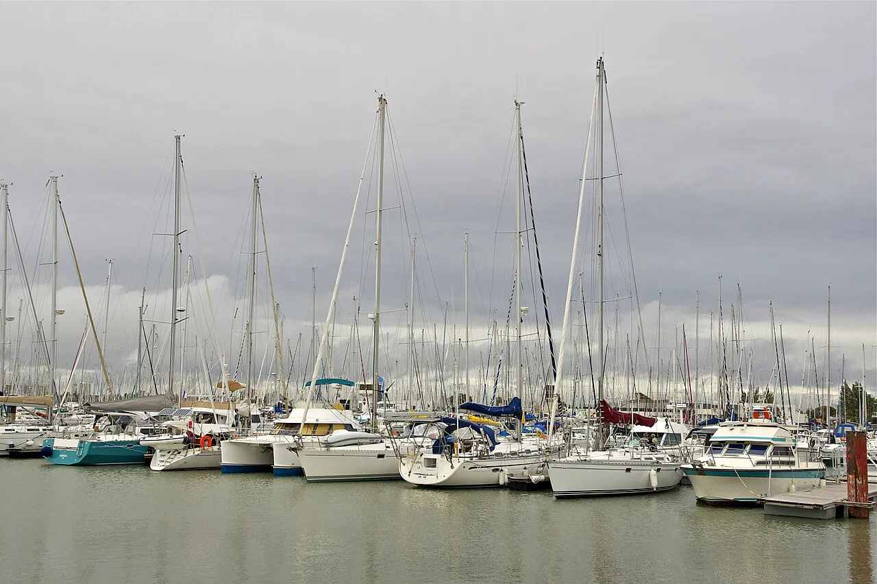 Rows of sailing yachts moored in the Port des Minimes marina at La Rochelle