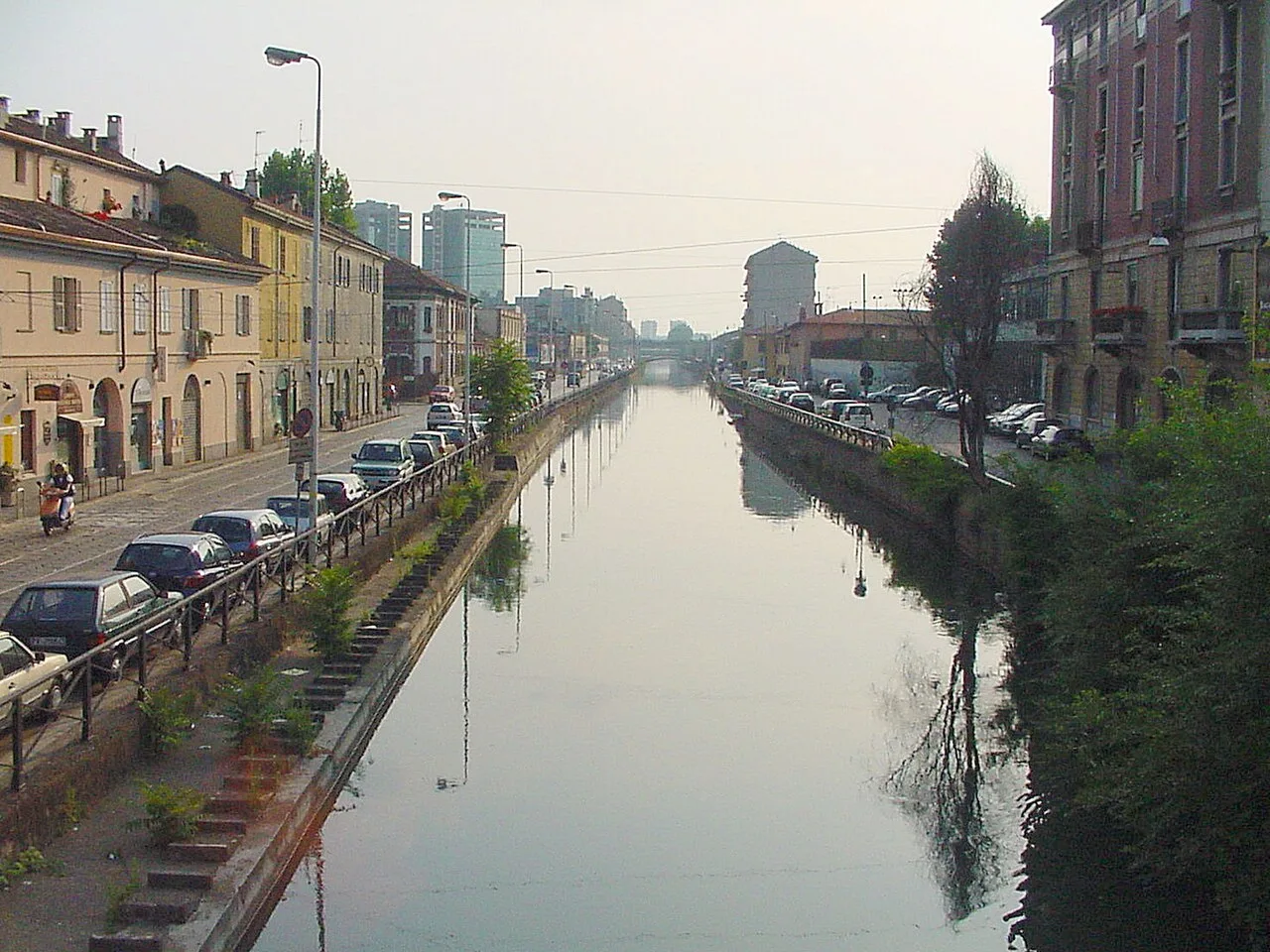Naviglio Grande canal and waterfront buildings in Milan