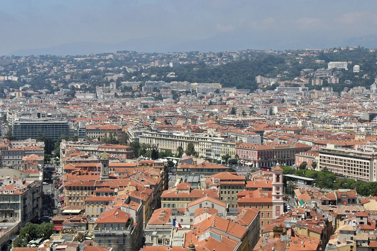 Red-tiled rooftops of central Nice and the old town seen from Colline du Château