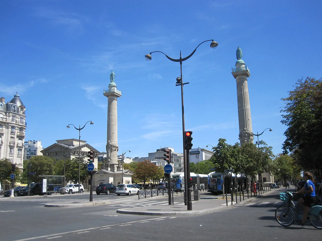 The two tall columns of the Barrière du Trône at Place de la Nation in eastern Paris